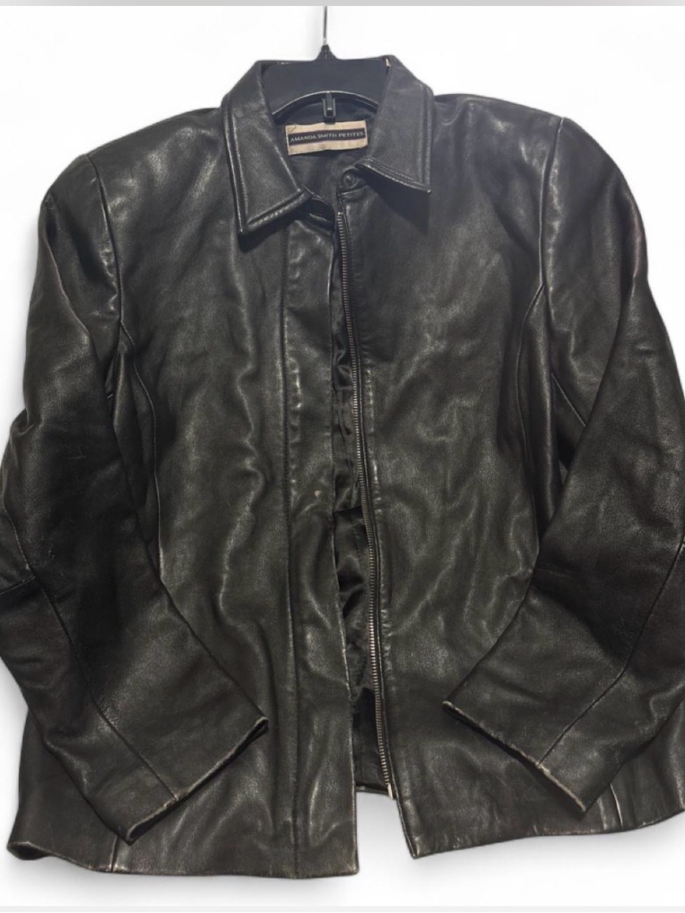Amanda Smith Petites Black 100% Sheep Nappa Leather Zip Front Jacket 8P
